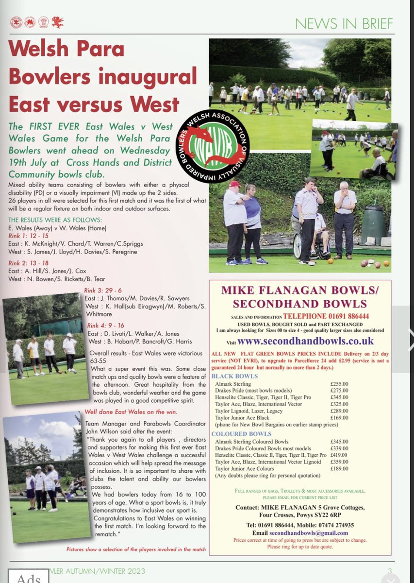 WelshVIBowls's tweet image. Welsh Bowler Autumn OUT NOW online.fliphtml5.com/hxtl/lntw/ 

Check out this edition online. Delighted to be in it👍 The edition showcases some of the amazing inclusive bowls that’s been going on throughout the summer. Check out who is on the front cover too…
@dsw_news  @BowlsWales