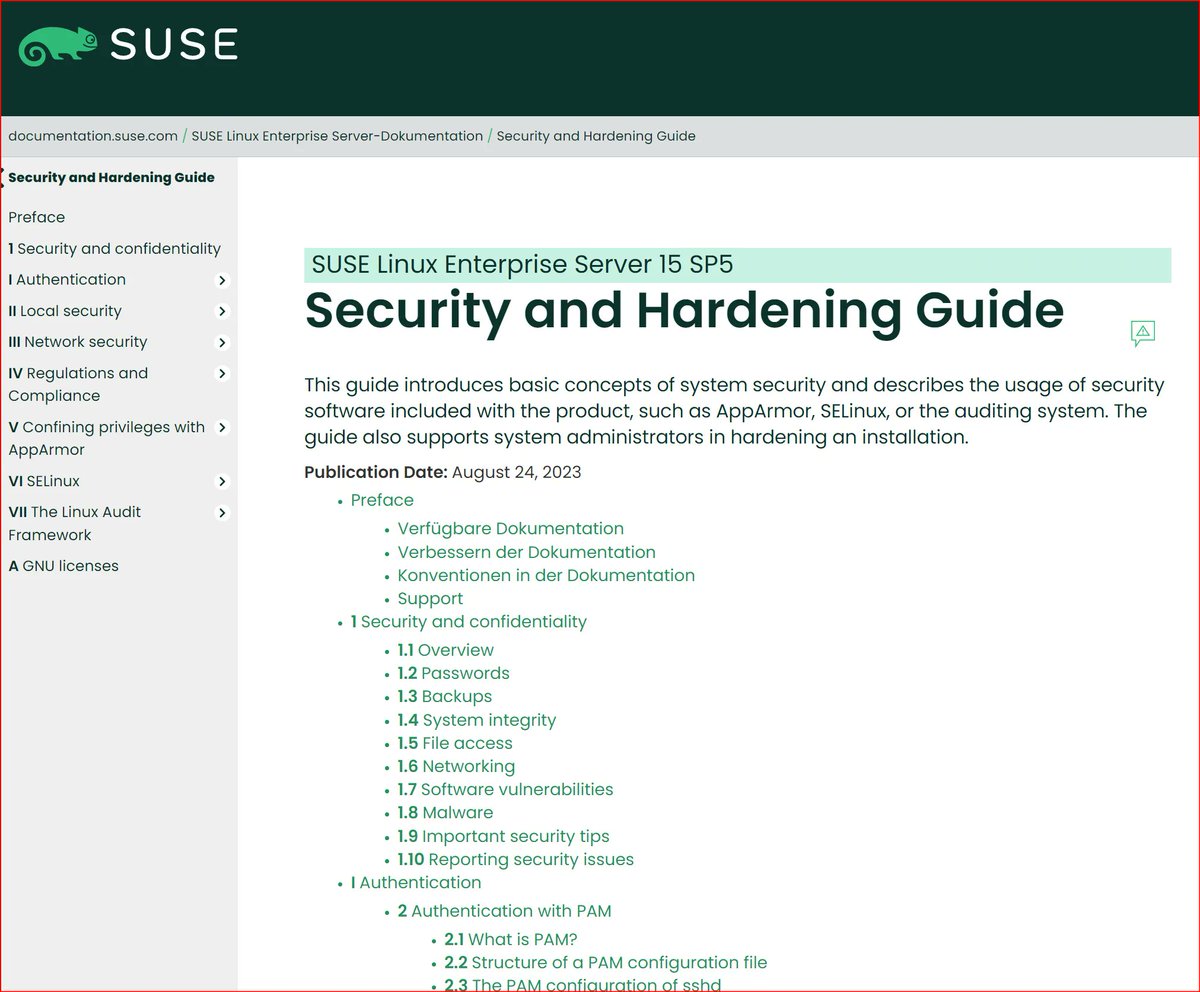 david_das_neves's tweet image. Are you working with SUSE SLES? Make use of the hardening guides!
[Guide] Security and Hardening Guide - SLES 15
documentation.suse.com/de-de/sles/15-… 

#CyberSecurity #Hardening #SLES #OperatingSystem #shiftavenue