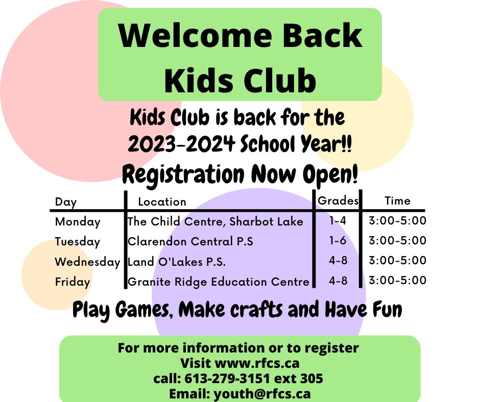 RuralFCS's tweet photo. Kids Club registration is now open!
For more information or to download the registration package click here: https://t.co/6xRPl8geOt

@Clarendon_LDSB @GREC_LDSB @LOLPS_LDSB @alcdsb_jams https://t.co/u5FJS7IRVP
