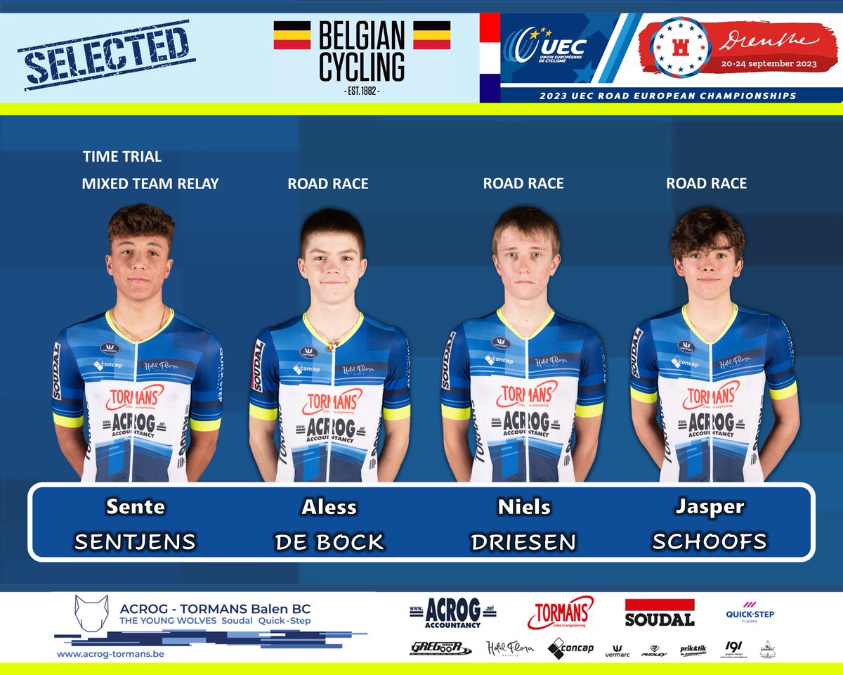 acrog_tormans's tweet photo. Selected by Belgian Cycling European Championships Drenthe
Good luck 🐺
#acrogtormans #soudalquikstep #theyoungwolves https://t.co/03fOFTSHlq