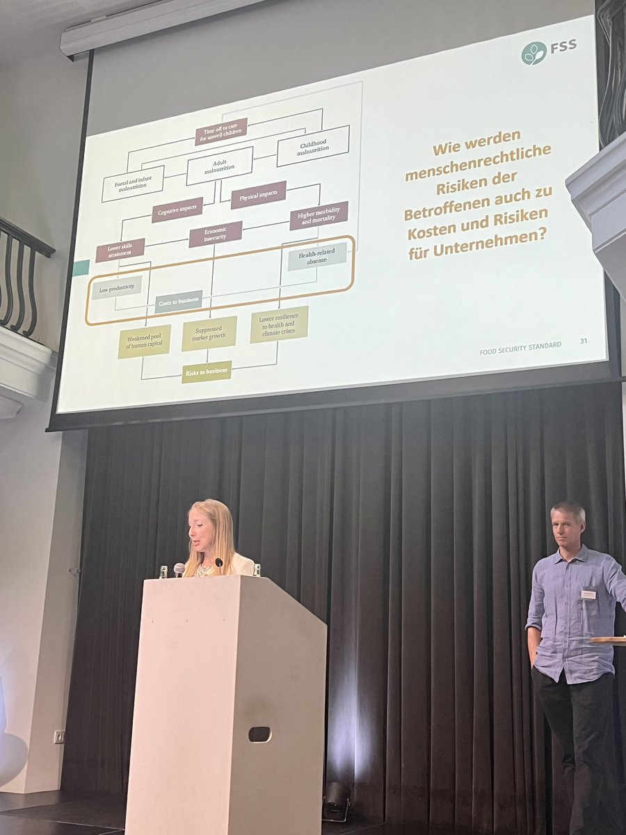 AsjaHanano's tweet photo. Lisa Heinemann @FoodSecStandard erklärt, warum  Ernährungsunsicherheit ein menschenrechtliches &amp; damit auch Risiko für Unternehmen ist. Mit der add-on Zertifizierung #FoodSecurityStandard können wir dies in Agrarlieferketten adressieren. #LkSG #ZeroHunger @Welthungerhilfe  #MEO https://t.co/7BWvK5ergr