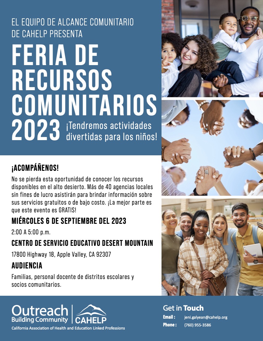 Join <a href="/CAHELP_JPA/">CAHELP JPA</a> for an outstanding opportunity to learn about resources available in the high desert! See the flier below to learn details! #Education #CommunityResources #transforminglives
