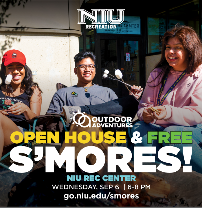 NIURecreation's tweet photo. 🔥🍫 Join us for S'mores Open House at the Adventure Center on Weds, Sept 6 from 6-8pm! When you're in search of fun, @niuoutdoors has got you covered. See you there! https://t.co/SnK1z6hhvc 🌄🌟 #SmoreFun #AdventureAwaits #OutdoorAdventures https://t.co/ypDGQv7mso