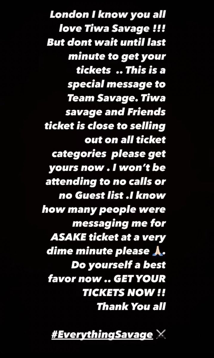 savagesourcee's tweet photo. ~ @TiwaSavage @OVOArena Tickets 🎫 are selling out fast!!! Visit https://t.co/gXHNCgWlXZ Grab yours NOW!!! NO LAST MINUTES FAVORS!!! Cop YOUR’S NOW‼️ it’s gonna be a BLAST!!🎉 @scoopuniversal @Cokobar #EverythingSavage https://t.co/QNxi9eOSnN