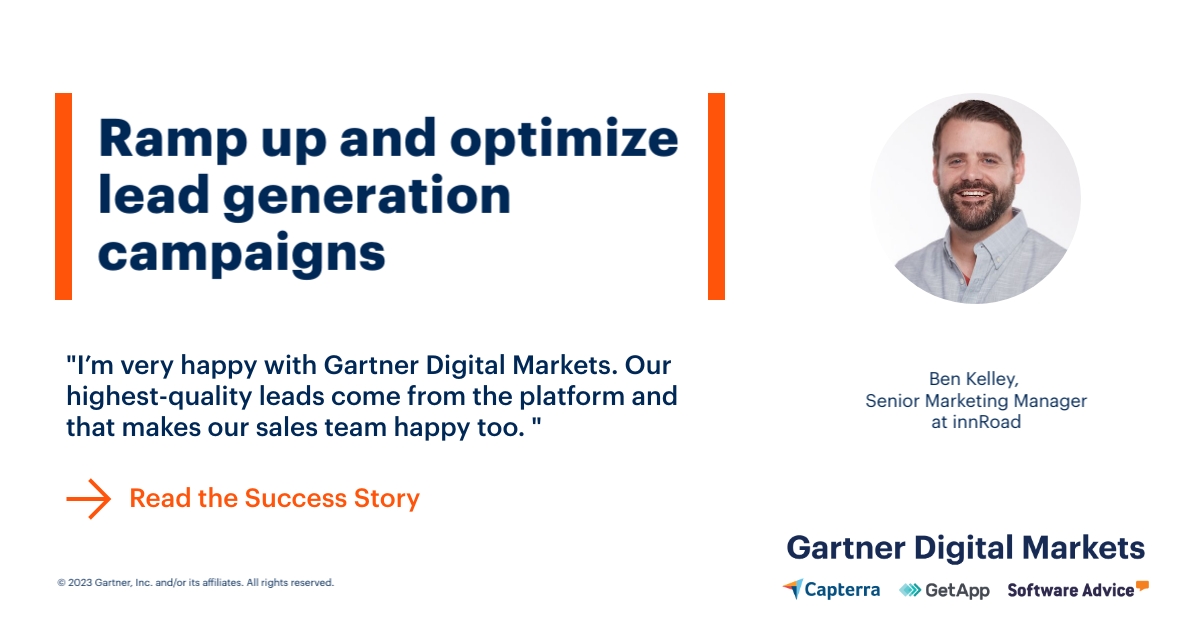 Discover how innRoad achieves 5x ROI with Gartner Digital Markets’ lead generation: gtnr.it/3KI6XmK

#B2B #SoftwareMarketing #LeadGen