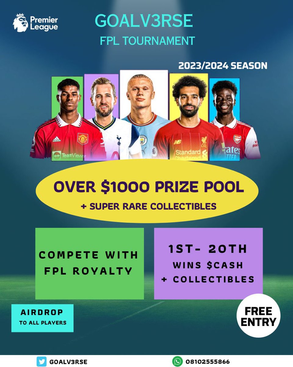 goalv3rse's tweet photo. 🚨The @goalv3rse FPL registration has now been re-opened🚨

New members & those who missed out previously can now register to join our 2023/2024 FPL Tournament and stand a chance to win your share of over $1,000‼️

Steps to Register;

✅ Join Discord - https://t.co/ZHxmmOGxfH
✅ Verify yourself in discord 
✅ Register your team with the Registration form in the #announcement channel
✅ Follow @goalv3rse 
✅ Submit

REGISTRATION ENDS ON FRIDAY 15th SEPTEMBER 2023

League Code ➡ vhwmtq