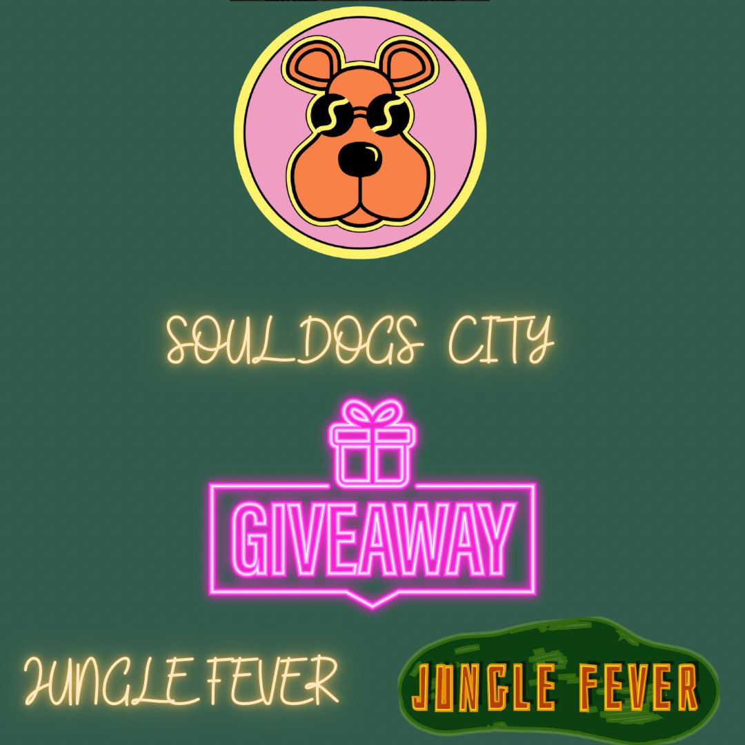 SoulDogsCity's tweet photo. Hey SDC fam, it's GIVEAWAY time! 🚀 
We want to share the love with our amazing community

Here's how to enter:
👉 Follow us @SoulDogsCity &amp; @JungleFeverNFT
👉 Retweet this post
👉 Tag 2 friends 

Prizes: 🏆3x Free Mint Token

Ends in 72hrs 

 GL 🍀 #JungleFever #SoulDogsCit https://t.co/njsO7Y0MXy