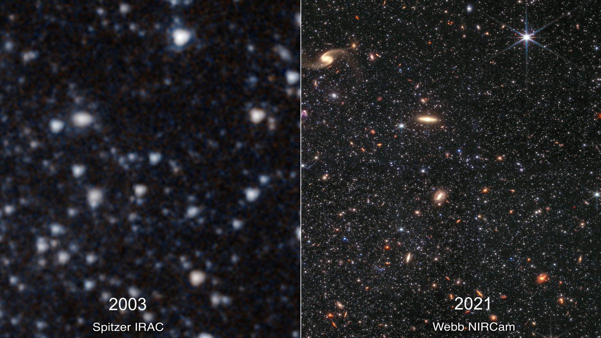 latestinspace's tweet photo. Telescope technology over just 18 years ✨

NASA Spitzer (2003) vs. James Webb Space Telescope (2021) https://t.co/uP0q2TtCOA