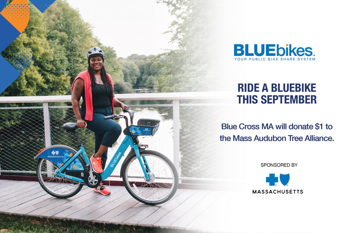 RideBluebikes's tweet image. For every ride you take on Bluebikes this September, @BCBSMA will donate $1* to @MassAudubon’s Tree Alliance program. Tree planting and care is vital to the health of our environment and our communities.
#EnvironmentalAwarenessMonth *Up to $10,000
bluebikes.com/blog/environme…