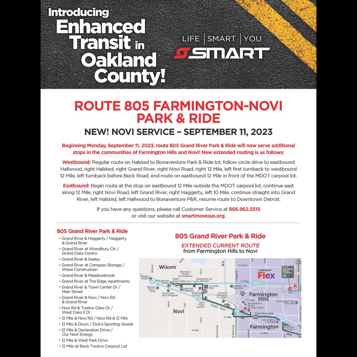 smart_movesus's tweet photo. More routes, more stops and more ways to move about Oakland County.  For more information and details on the September 11th changes, please visit our website https://t.co/M5eMw9tRjb. #TransitTuesday #OaklandCounty #ServiceExpansion https://t.co/YKFQKrOJSo