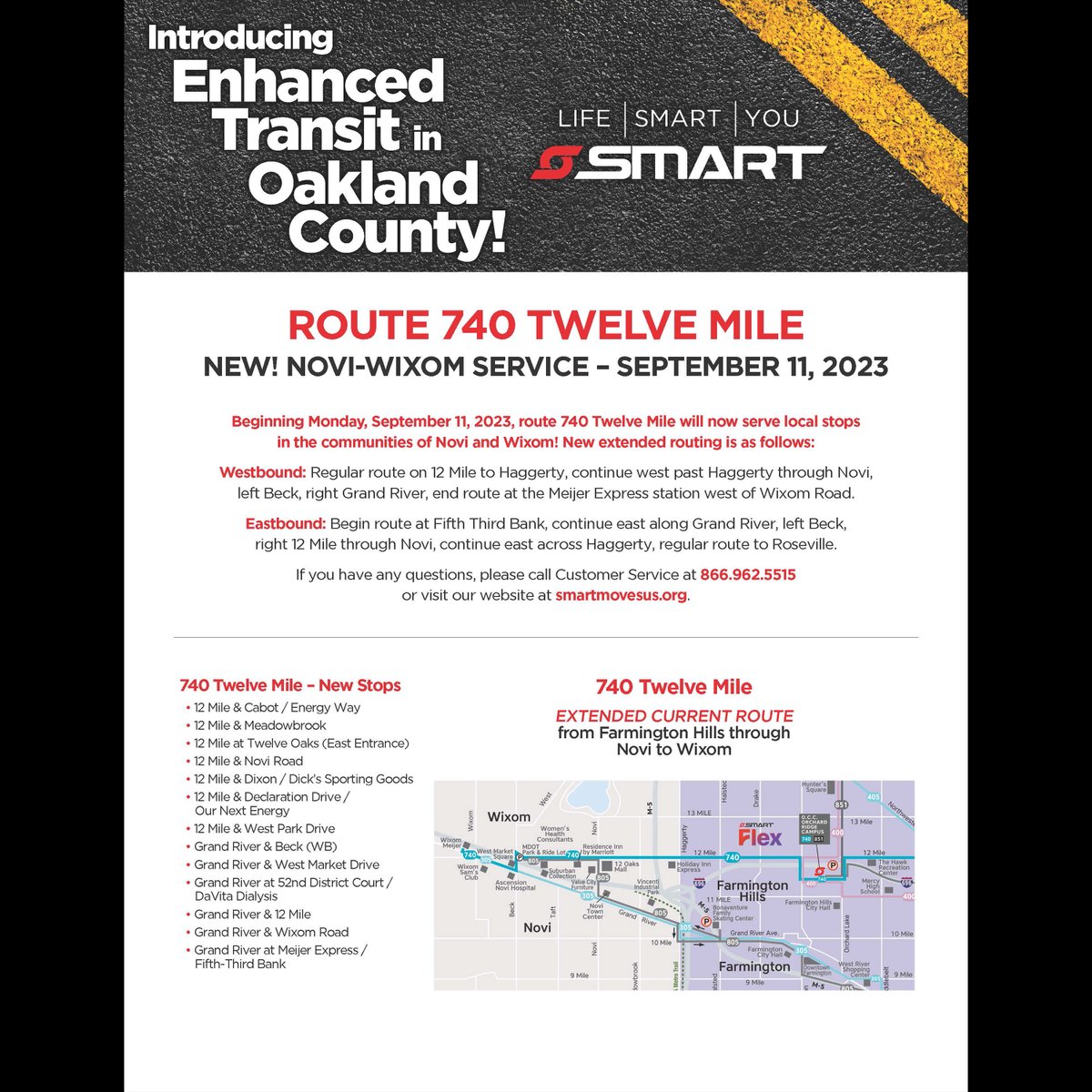 smart_movesus's tweet photo. More routes, more stops and more ways to move about Oakland County.  For more information and details on the September 11th changes, please visit our website https://t.co/M5eMw9tRjb. #TransitTuesday #OaklandCounty #ServiceExpansion https://t.co/YKFQKrOJSo
