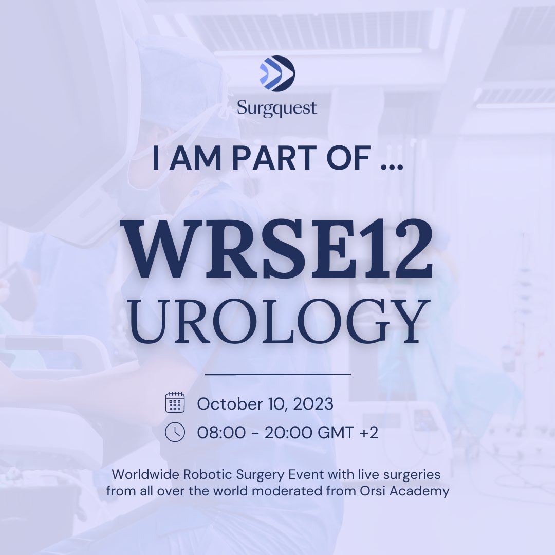 I am part of… WRSE12 Urology! 🤖🌍
 
Join me for an incredible 12-hour journey into the world of urology and robotic surgery at the WRSE12 Urology Event, organised by @Surgquest!
 
💻 Free registration &gt; surgquest.com/events
 
#WRSE12 #Surgquest #Roboticsurgery #Urology
