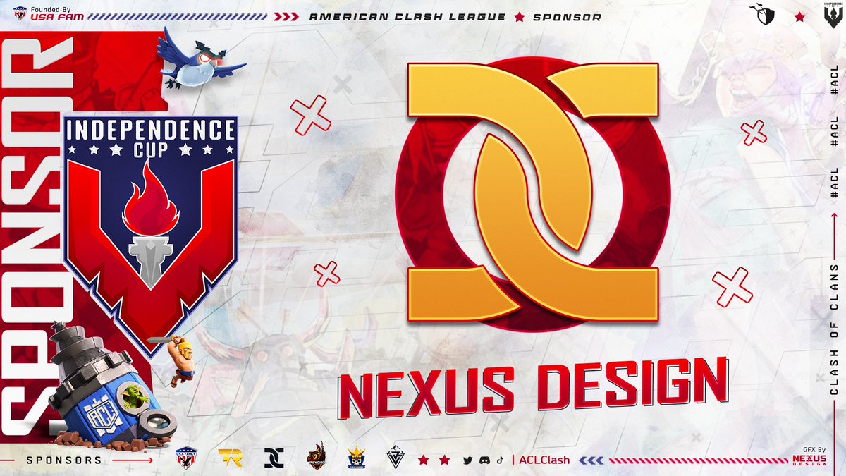 AmericanClashLeague (@aclclash) on Twitter photo Today we appreciate <a href="/Nexus_Designs/">Nexus Design</a> for providing all the design and graphics for ACL and Independence Cup. Thank you for sponsoring the event! #ACLIC23 <a href="/CoCEsports/">Clash of Clans Esports</a> Today we appreciate <a href="/Nexus_Designs/">Nexus Design</a> for providing all the design and graphics for ACL and Independence Cup. Thank you for sponsoring the event! #ACLIC23 <a href="/CoCEsports/">Clash of Clans Esports</a>