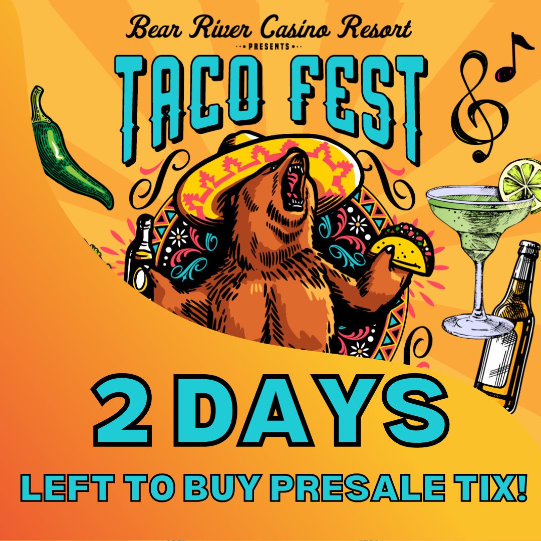 Crunch time alert! With only 2 days left, the $5 pre-sale tickets are vanishing faster than guacamole at a taco feast. Hurry and secure your spot at the ultimate flavor fiesta! 🌮🕒 #tacofest 

bearrivercasino.com/events-and-sho…