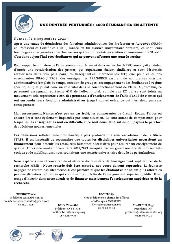 🎓 🚨 Une rentrée perturbée : 1600 étudiant•es en attente. Il est temps d’investir pour assurer un enseignement de qualité. 🎓🚨
|#EnseignementSupérieur |#InvestissezDansLÉducation |
| #rentree2023 |