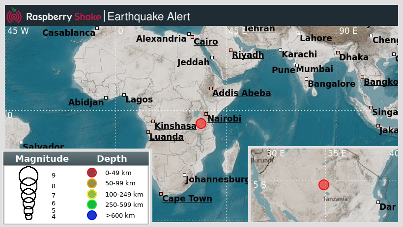 raspishakEQ's tweet photo. Preliminary M5.4 #Earthquake
ID: #rs2023rmpplw
38km/24miles from #Manyoni, in #Tanzania
2023-09-05 15:42 UTC
@raspishake network
Join the largest #CitizenScience #seismograph community โก https://t.co/Y5O0dgJqJF
EVENT โก https://t.co/GGoDGTifZs https://t.co/ZThMhnhupI