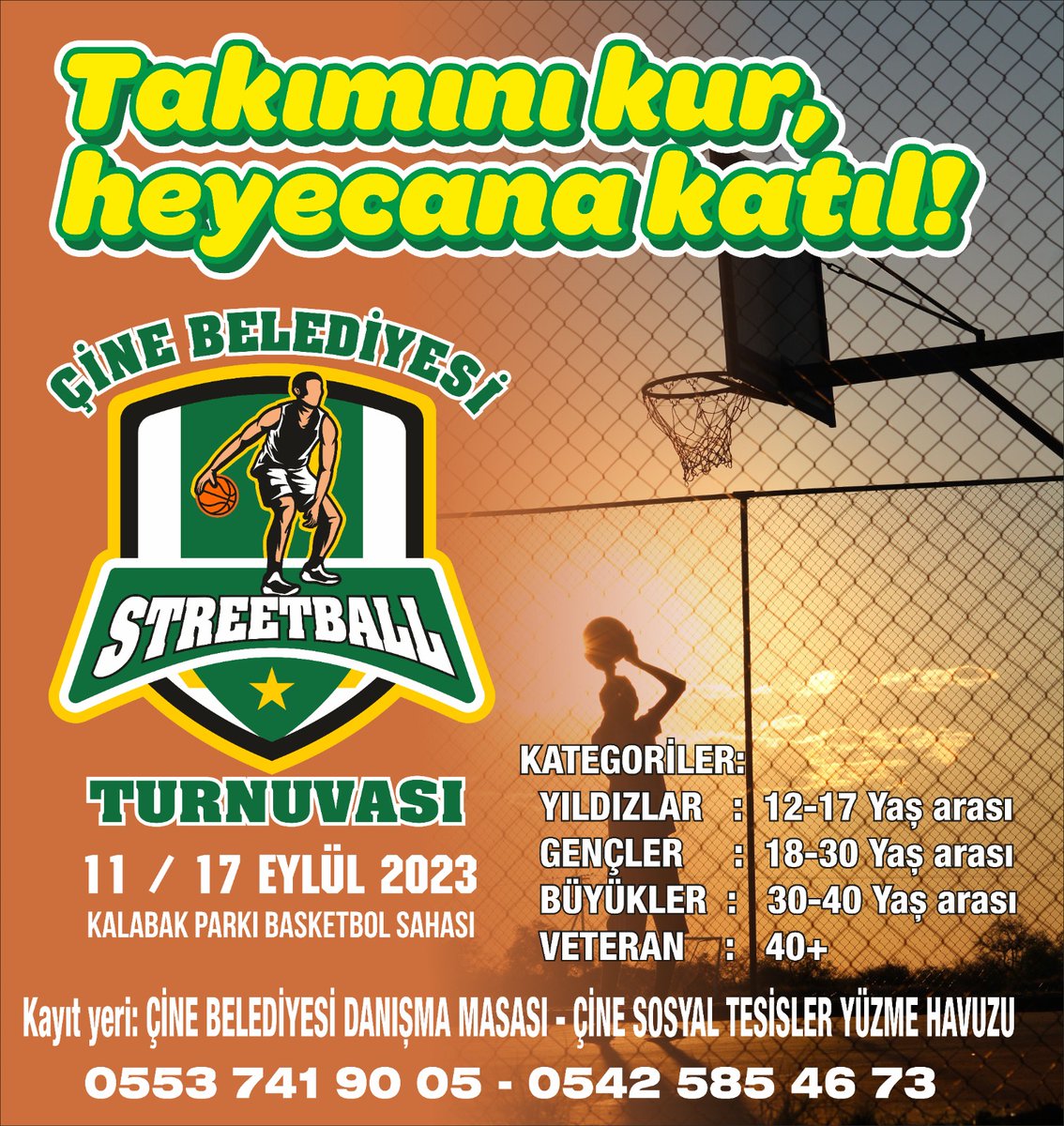 BelediyeCine's tweet photo. HAYDİ ÇİNE TAKIMINI KUR 
SEN DE YERİNİ AL 🏀

Belediyemizin 11-17 Eylül tarihleri arasında düzenleyeceği Streetball Turnuvası'na başvurular başladı. https://t.co/RC3W8X4Yaa