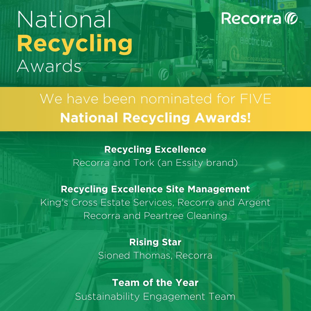♻ We are incredibly excited to announce that we have been nominated for FIVE awards at the #NRAwards, showing our dedication to our recycling excellence, sustainability initiatives and our incredible team.

#RecyclingExcellence #Sustainability