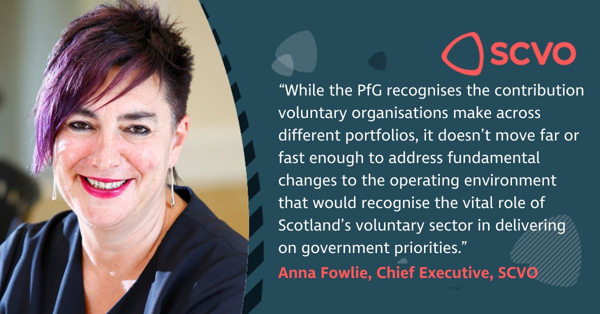 SCVO (@scvotweet) on Twitter photo This afternoon <a href="/ScotGovFM/">First Minister</a> outlined his government's priorities with the #ScotPfG.
Our Chief Executive <a href="/AnnaFowlie/">Anna Fowlie 🕷</a> responds with <a href="/scvotweet/">SCVO</a>'s view on <a href="/scotgov/">Scottish Government</a>'s plans for 2023/24.
Read our statement in full: bddy.me/3Z4R0wC This afternoon <a href="/ScotGovFM/">First Minister</a> outlined his government's priorities with the #ScotPfG.
Our Chief Executive <a href="/AnnaFowlie/">Anna Fowlie 🕷</a> responds with <a href="/scvotweet/">SCVO</a>'s view on <a href="/scotgov/">Scottish Government</a>'s plans for 2023/24.
Read our statement in full: bddy.me/3Z4R0wC