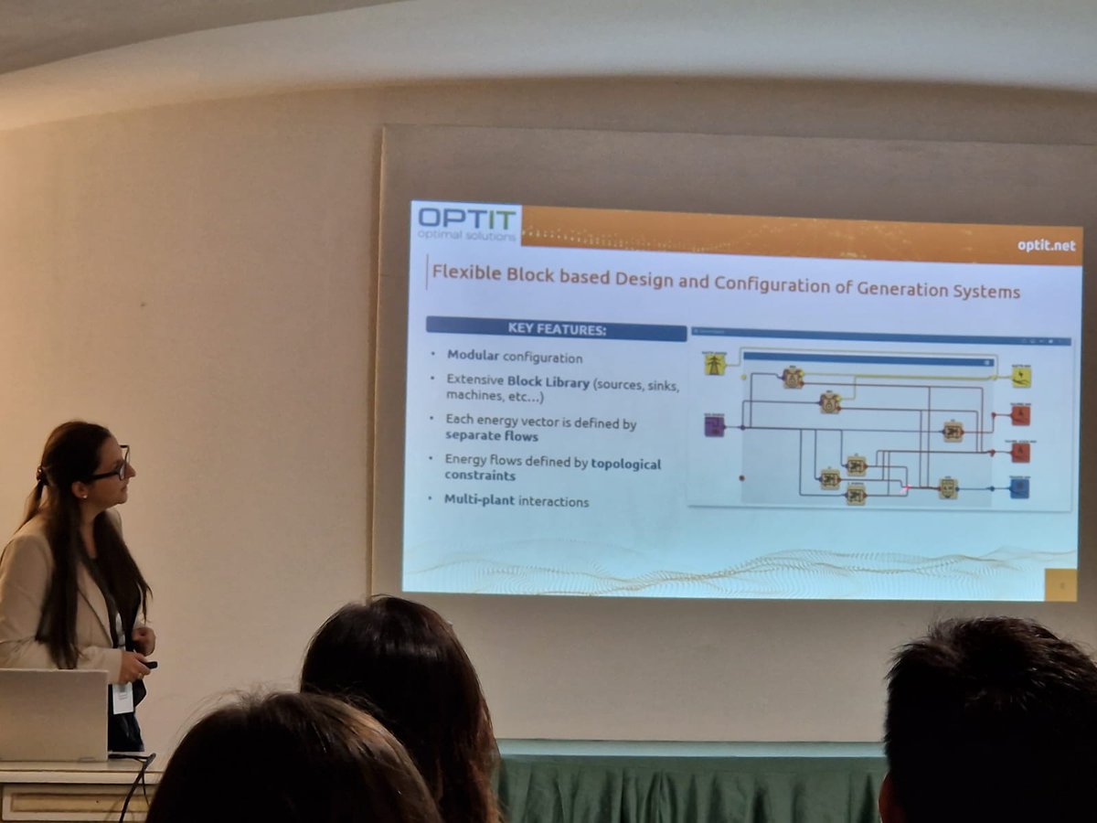 Caterina Tamburini presents a #nonlinear approach for the #optimization of Smart Energy Systems. A mixed integer nonlinear and #nonconvex optimization model to solve the short term UC problem. #smartenergysystems #ODS2023 #Optit @ODS2023