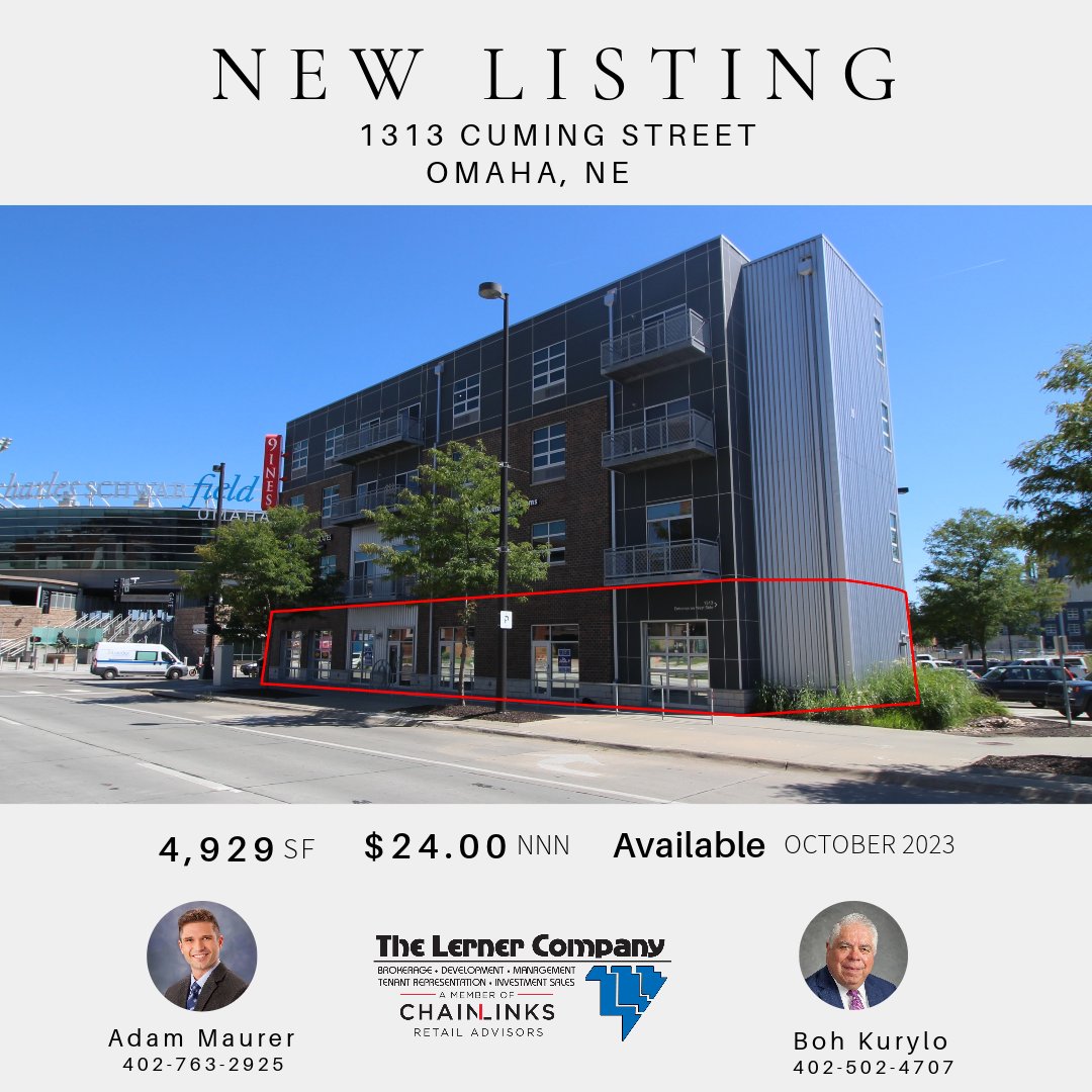Exciting Opportunity Next to Charles Schwab Field. Home of the College World Series. ⚾ 📍 Location: 1313 Cuming St 📏 Space: 4,929SF 💼 Ideal for: Retail, Restaurants, Sports Bars, and More! 🅿️ Parking Available Onsite Contact Adam Maurer or Boh Kurylo for more information.