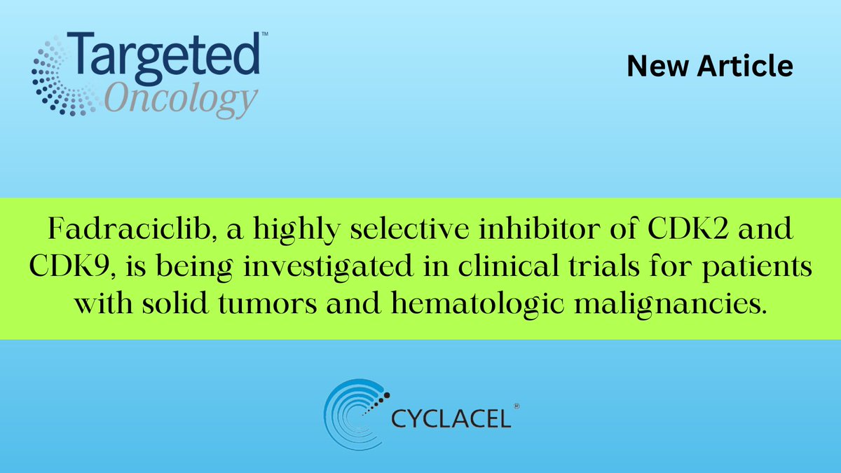 CyclacelPharma's tweet photo. Check out a new article by Jordyn Sava at @TargetedOnc that perfectly summarizes our Phase 1/2 study of #fadra.

Read here: https://t.co/W8UdEMQCwt

#drugdiscovery #clinicaltrials #tumors https://t.co/3LcR13g9EY
