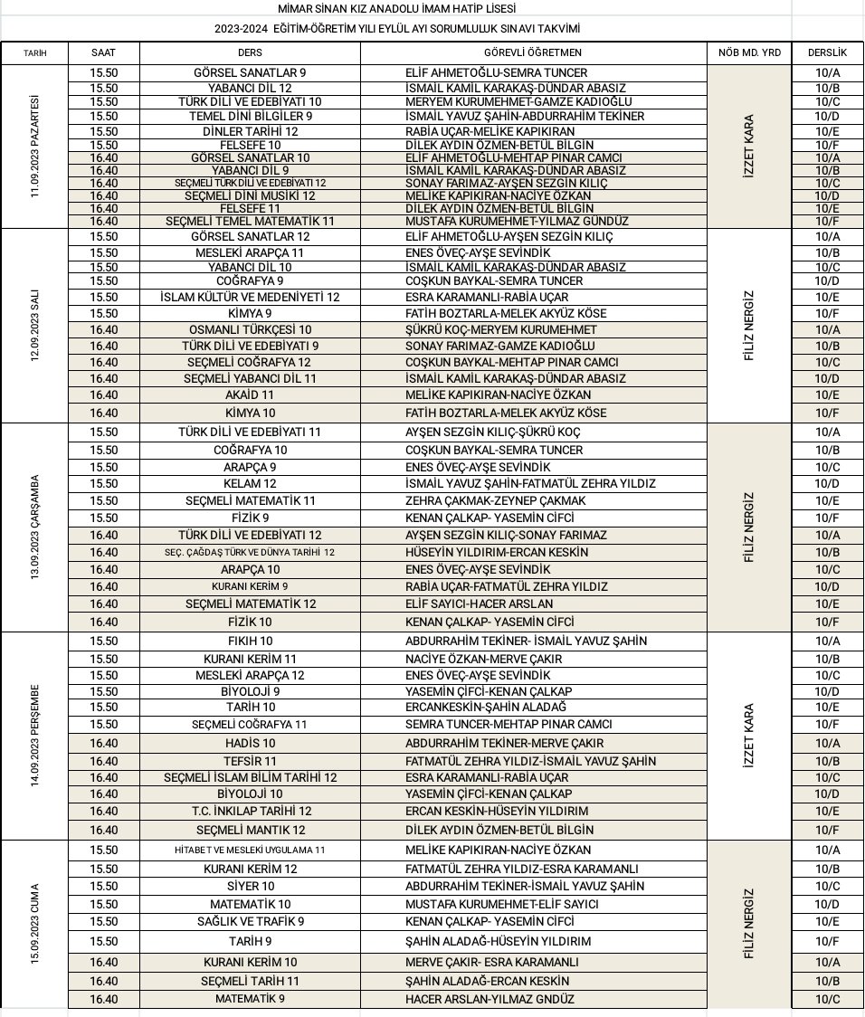 Eylül ayı sorumluluk sınavları takvimi. 
<a href="/sultangazimem1/">Sultangazi İlçe Millî Eğitim Müdürlüğü</a> <a href="/BAKIRPINAR/">Pınar</a>
