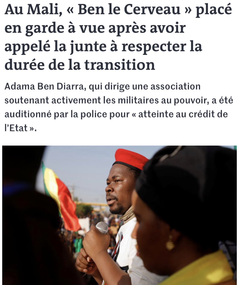 KemiSeba1's tweet photo. MALI 🇲🇱 : LIBÉREZ BEN LE  CERVEAU🧠 

Kemi Seba: « Quand il y a des tensions ou incompréhensions entre frères dans une même famille , il est du devoir pour les membres de cette dernière  qui ne sont pas partis pris dans les conflits , d’appeler à l’apaisement .
À mes nombreux frères  au sein des autorités maliennes  , à mon frère et ami, son excellence Assimi Goita , président de la transition , libérez Ben svp. Il n’est non seulement pas votre ennemi , mais surtout bon nombre de gens sont devenus vos partisans grâce à lui….C’est un guerrier courageux , une voix très importante de la jeunesse malienne . Et malgré les malentendus entre vous, il est l’un de vos plus fervents défenseurs. Vous le savez aussi bien que moi, nos ennemis à tous sont le néocolonialisme français , occidental et leurs  proxys que sont les groupes djihadistes. 
Ne vous trompez pas d’adversaires…
#FreeBenLeCerveau