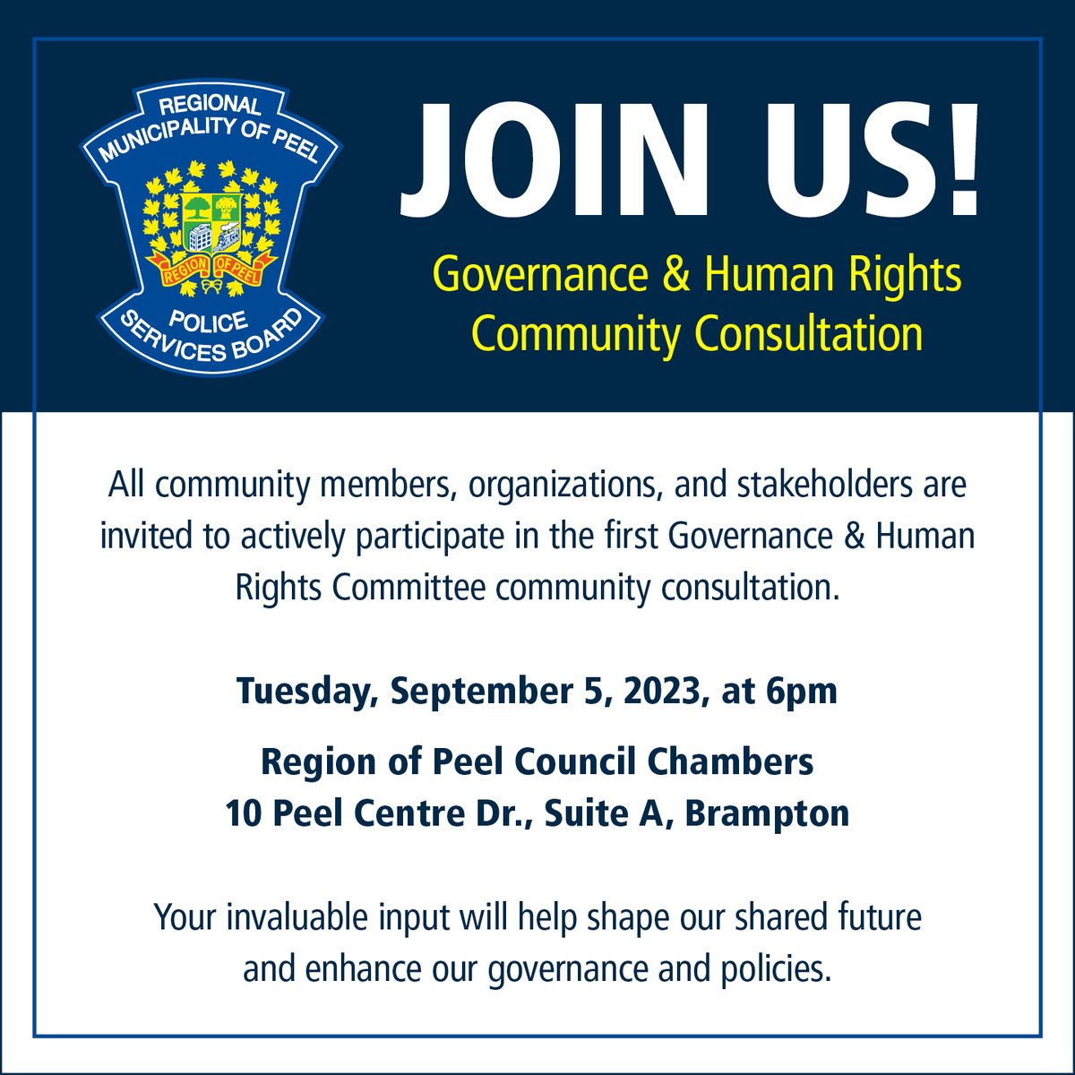 Today <a href="/PeelPolice/">Peel Regional Police</a> Board starts its consultation on Police Governance &amp; Human Rights. Join in person or online from 6-8 pm at Peel Council Chambers, 10 Peel Centre Dr. Suite A.

🔗youtube.com/live/nHO0xiBqJ…