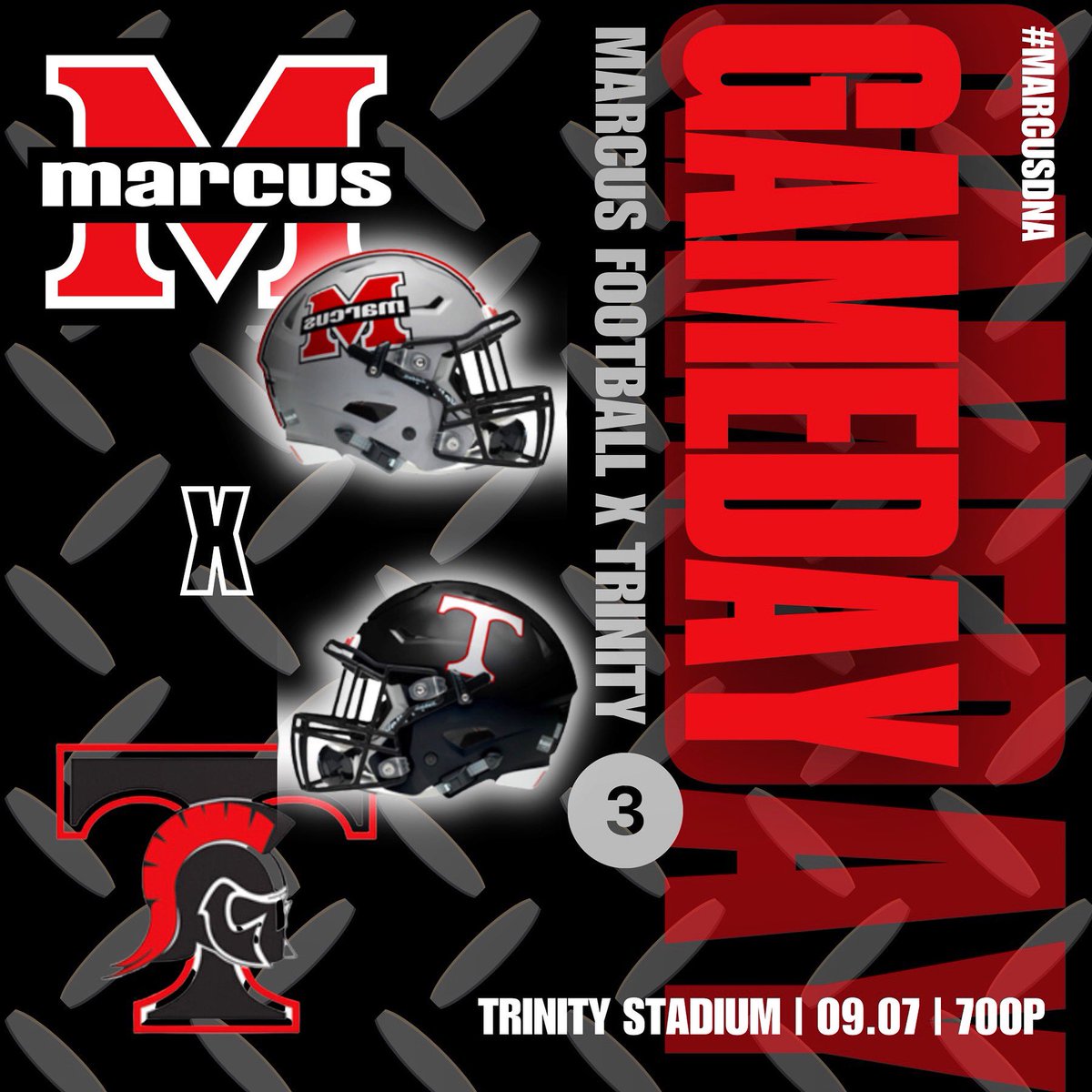 Week 3 takes <a href="/MarcusFootball/">Marcus Football</a> on the road THURSDAY to battle Trinity in the final non-district game of the season. 

Let’s work, Marauders. 

Be there. Be loud. Be RED!!!

#MarcusDNA #WinTheDay #txhsfb