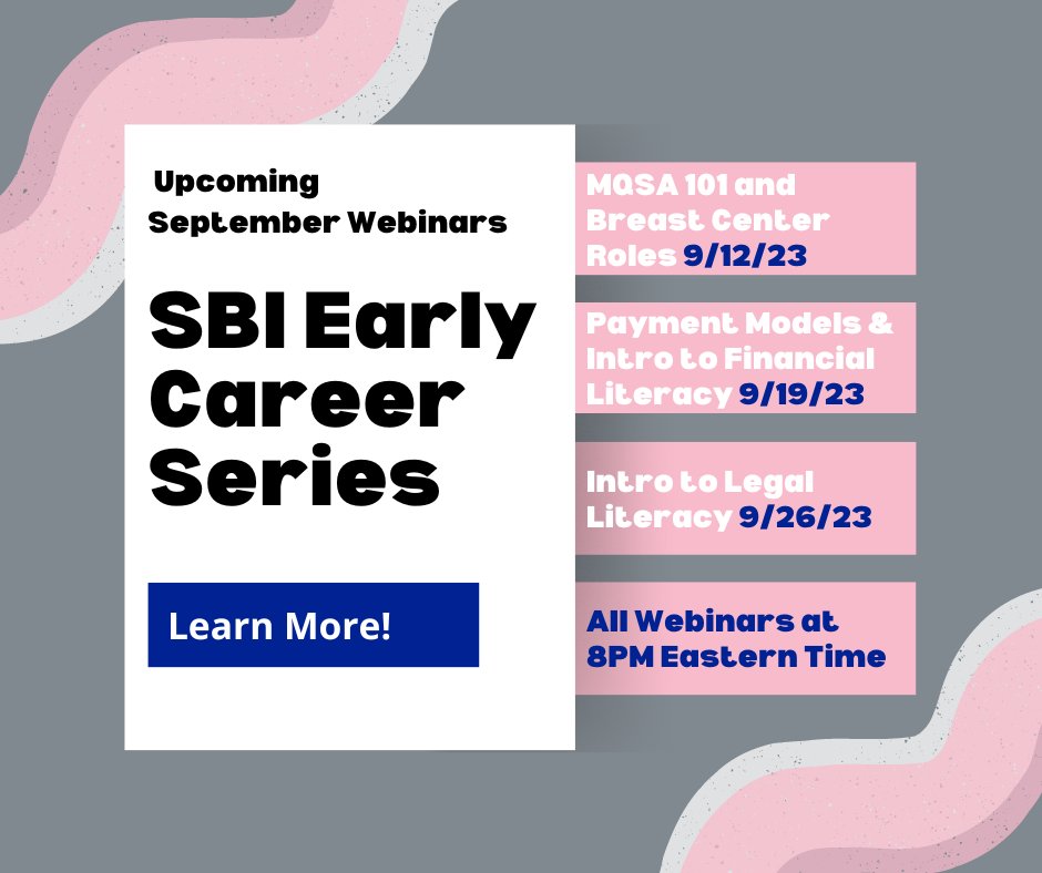 BreastImaging's tweet photo. SBI is proud to present its Early Career Webinar Series this September! The first webinar is Tuesday, Sept. 12 and is available to register. Learn more: https://t.co/GZsp9xOPje https://t.co/05kWDQpIja