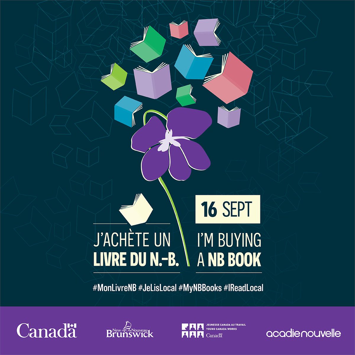 It's 'Buy a NB Book' season, folks! In the leadup to September 16, Use the digital posters (Facebook, Instagram), tagline, and hashtags (#September16 #MyNBbooks #IReadLocal) to promote I’m Buying a NB Book day on social media. More tips can be found at  events.frye.ca/sites/frye/en/…