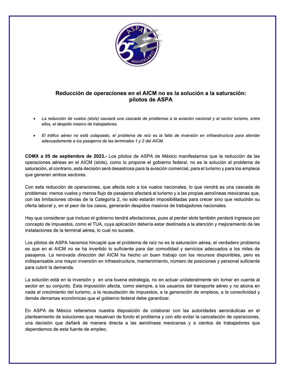 aspaprensa's tweet image. Comunicado oficial.