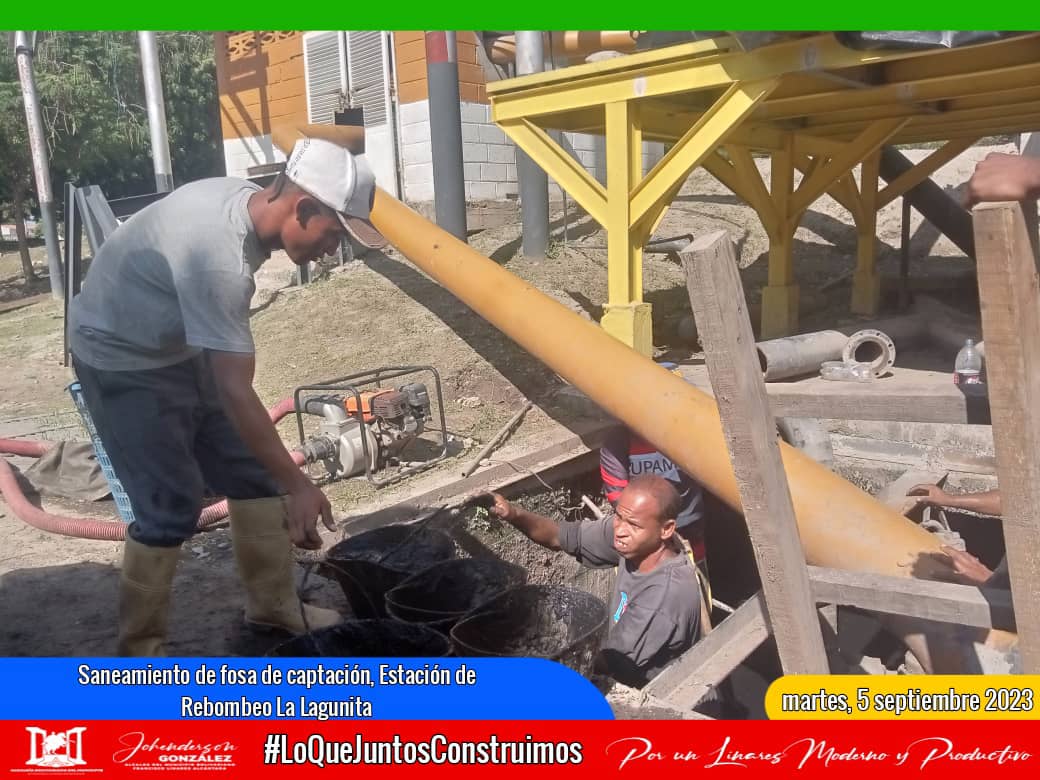 El equipo de nuestro Alcalde Ing @JohendersonMrt están activos desde muy temprano realizando saneamiento de fosa de captación en la Estación de Rebombeo La Lagunita ¡Continuamos desplegados en los diferentes espacios de nuestro Municipio! #LoQueJuntosConstruimos