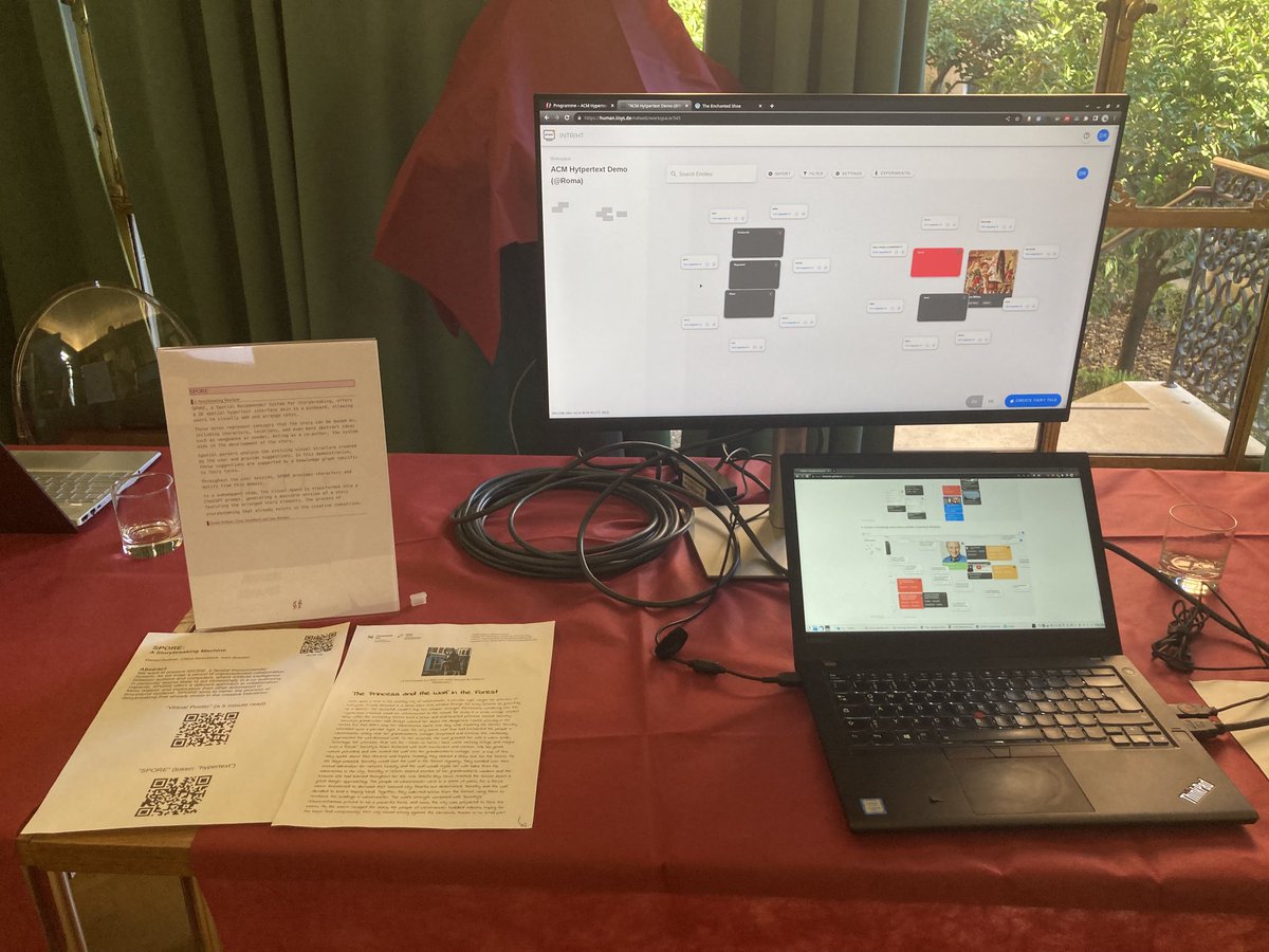 Claus Atzenbeck 🇪🇺 🔛 @clausatz@hci.social (@clausatz) on Twitter photo <a href="/dnlrssnr/">Daniel Roßner</a>’s setup for his #demo of SPORE (Spatial #hypertext-oriented #recommender system) at #acmht23. Read about & try it it at drossner.github.io/ht23-spore/
<a href="/HUMAN_HT/">HUMAN’24 Workshop 🔛 @HUMAN@hci.social</a> #recsys <a href="/dnlrssnr/">Daniel Roßner</a>’s setup for his #demo of SPORE (Spatial #hypertext-oriented #recommender system) at #acmht23. Read about & try it it at drossner.github.io/ht23-spore/
<a href="/HUMAN_HT/">HUMAN’24 Workshop 🔛 @HUMAN@hci.social</a> #recsys