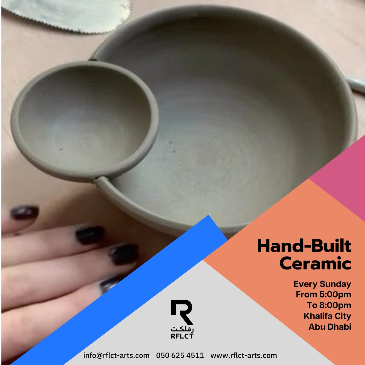 rflctarts's tweet photo. Hand Built Ceramics Workshop

Price : 400AED includes Supplies

Artist: Nassim Al Majed
 Register here: https://t.co/Zz51nQNvZb
Get in Touch: +971506254511

#HandBuiltCeramics #CeramicsWorkshop #PotteryArt #ArtisticCeramics #CreativeClay #HandmadePottery #AbuDhabiWorkshop https://t.co/Xz6bfJQ5yO
