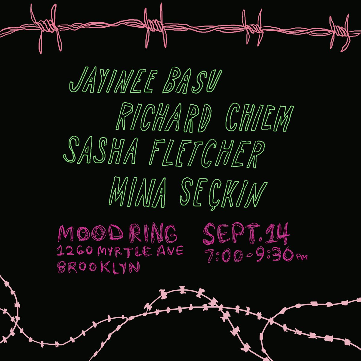 I’m thrilled &amp; honored to be reading w/ <a href="/yumpopink/">Jayinee Basu</a>, <a href="/sasha_fletcher/">sasha fletcher</a>, &amp; <a href="/minaseckin/">Mina Seçkin</a> at Mood Ring in NYC 9/14 ❤️‍🔥❤️‍🔥❤️‍🔥❤️‍🔥