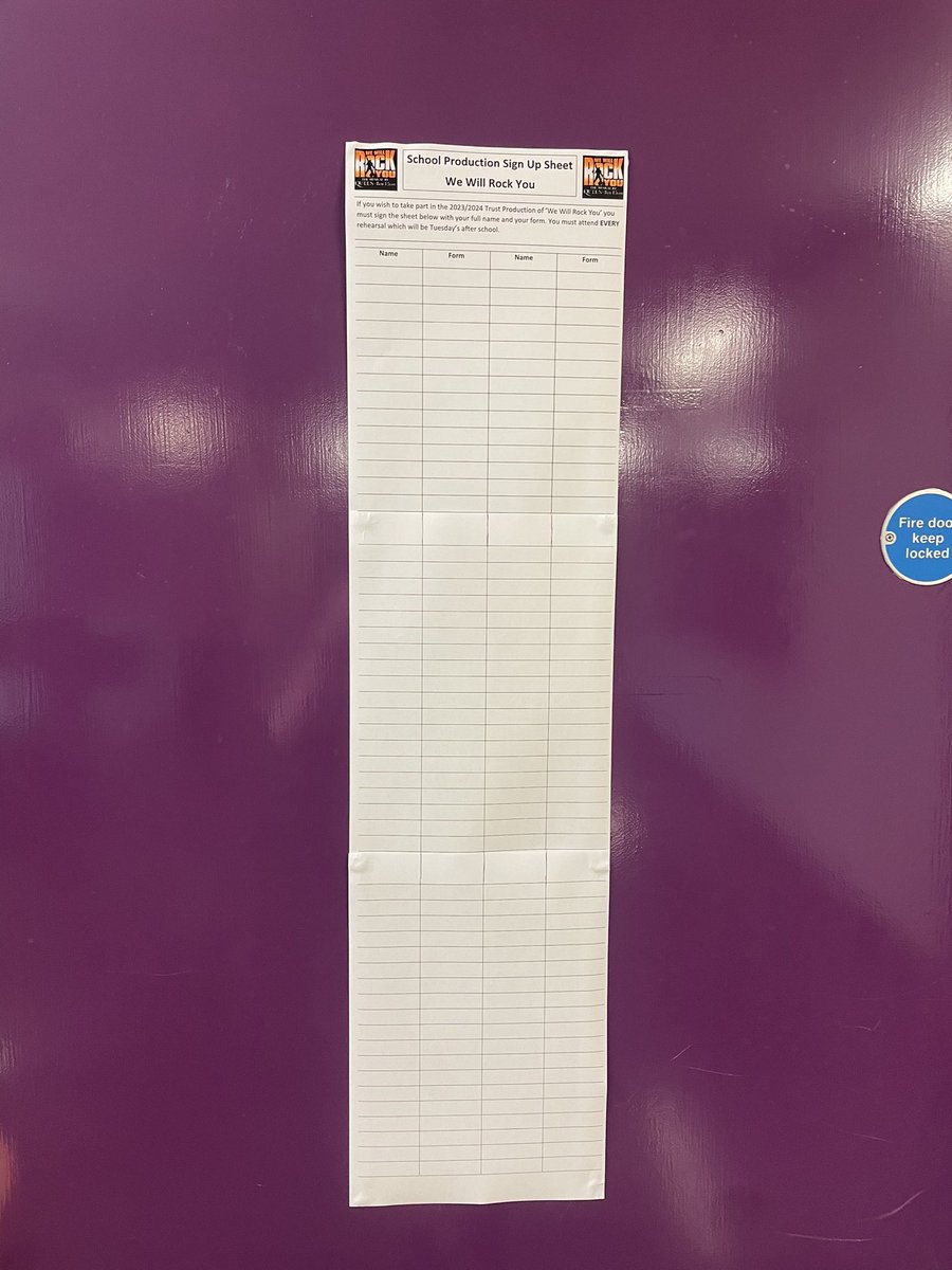 The We Will Rock You 2024 sign up sheet is up by the dance studio at Aldersley High School! 🤩🤩🤩

Moreton School pupils - details on where your sign up sheet is will be posted shortly! 

🎸🎸🎸

<a href="/AldersleyHighSc/">AldersleyHighSchool</a> 
<a href="/Amethystshow/">Amethyst Production</a>