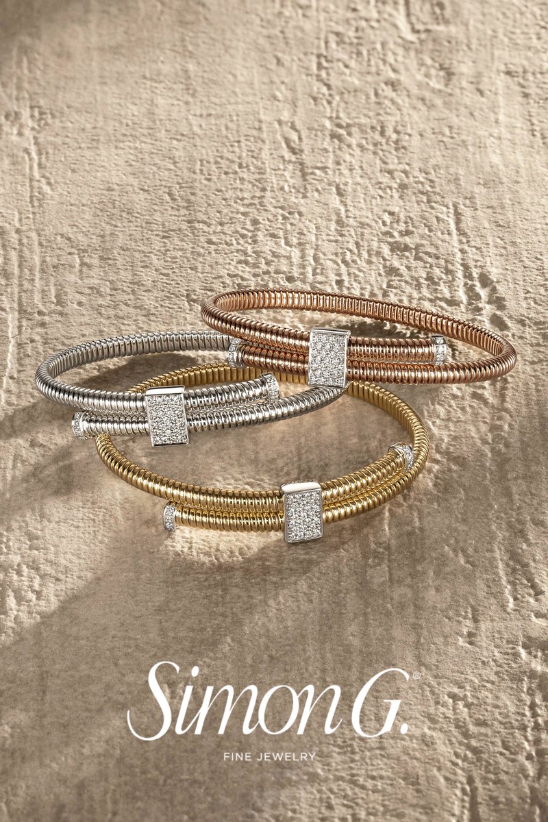 pavandbroome's tweet image. Grab your fave or mix &amp;amp; match the metals for maximum effect with Simon G bangles. #SimonGJewelry #goldbangles #stackablebracelets #goldbracelets