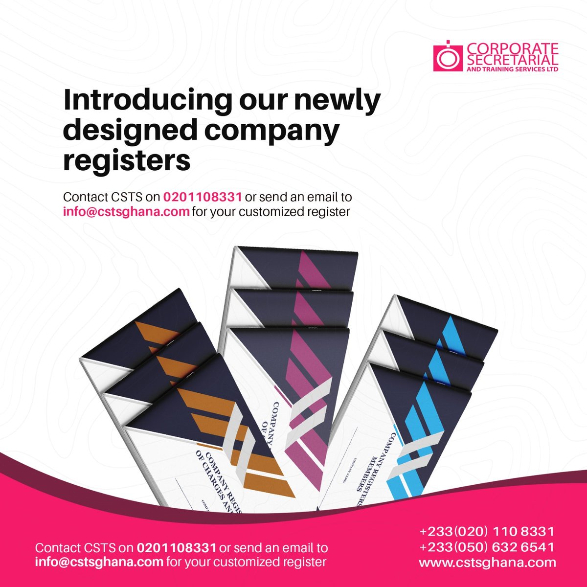 cstsgh's tweet photo. We are excited to inform you about our all new designs and updated company registers. 
Don't miss out on any of our posts. It's going to be a smooth ride...

Get copies of your registers from us.

#Company #Ghana #Law #Legal #Service #RGD #ORC #Registers #Books #Act992 #ghanaians https://t.co/8pEnMdHuwI
