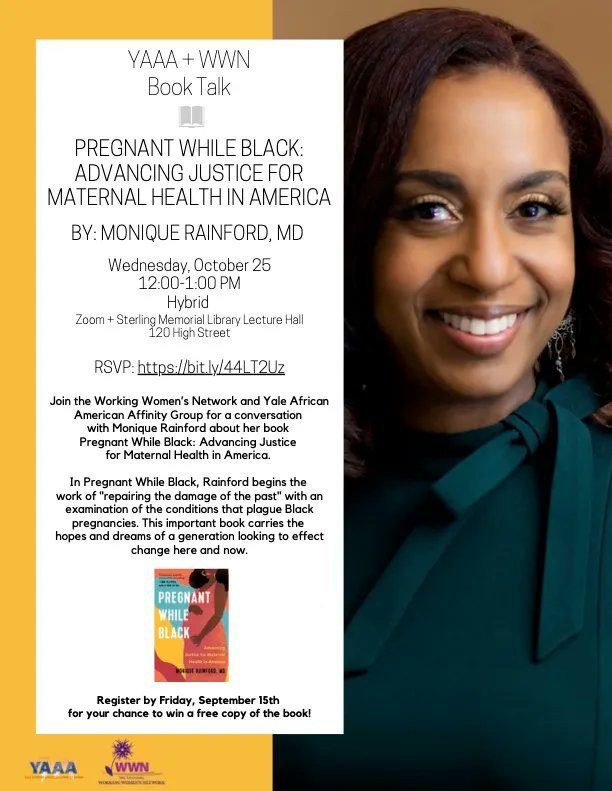 Looking forward to discussing my book, Pregnant While Black, with members of the Yale University Community next month. Thank you Marinda Monfilston for making this possible. #BlackMaternalHealth #PregnantWhileBlack #YaleUniversity