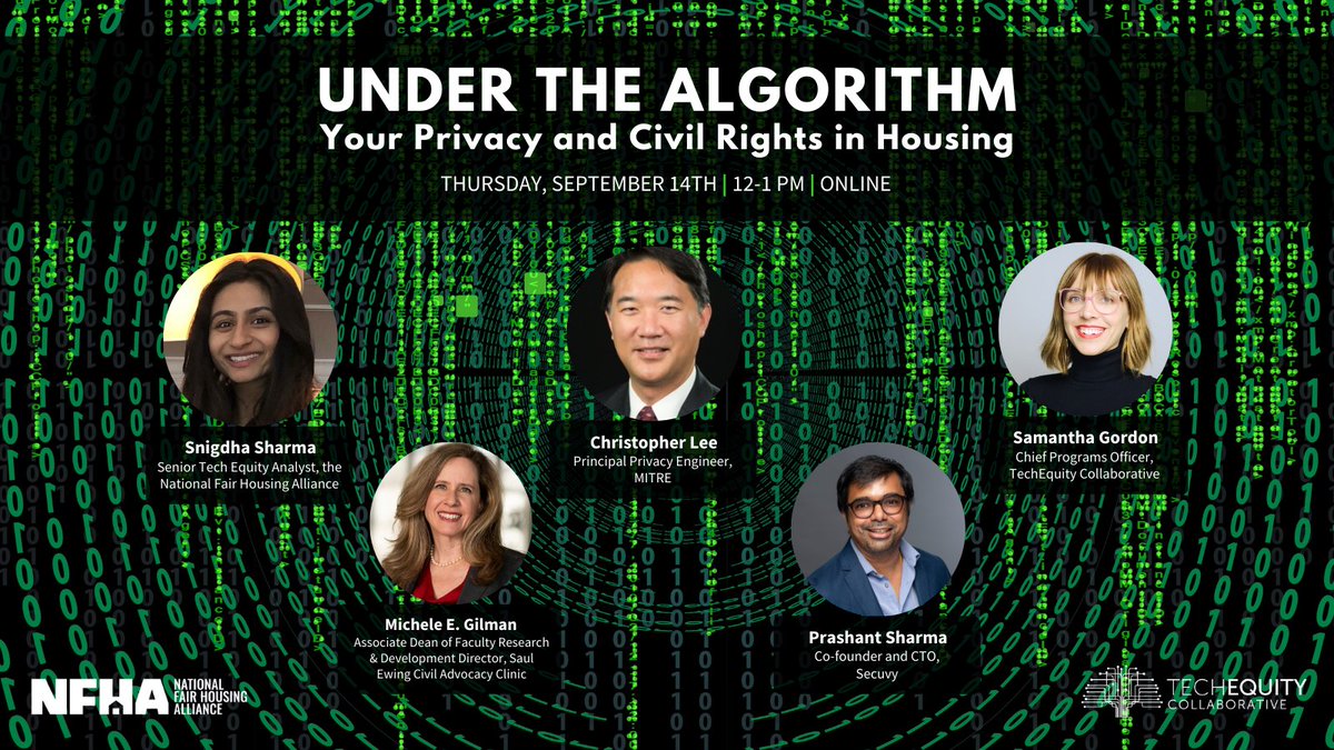 TechEquity (@tecollab) on Twitter photo - <a href="/profmgilman/">Michele Gilman</a>, Venable Professor of Law and Associate Dean of Faculty Research & Development Director, Saul Ewing Civil Advocacy Clinic, Co-Director, <a href="/AppliedFeminism/">Center on Applied Feminism</a>
- Prashant Sharma, Co-founder and CTO of <a href="/SecuvyA/">Secuvy</a> - <a href="/profmgilman/">Michele Gilman</a>, Venable Professor of Law and Associate Dean of Faculty Research & Development Director, Saul Ewing Civil Advocacy Clinic, Co-Director, <a href="/AppliedFeminism/">Center on Applied Feminism</a>
- Prashant Sharma, Co-founder and CTO of <a href="/SecuvyA/">Secuvy</a>
