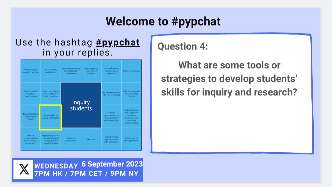 #PYPchat #inquiry #ibpyp What are your favourite tools and strategies that build inquiry skills in students? @PurviParekh14 @sanjanaamarnani @SangitaNair @midstofinquiry