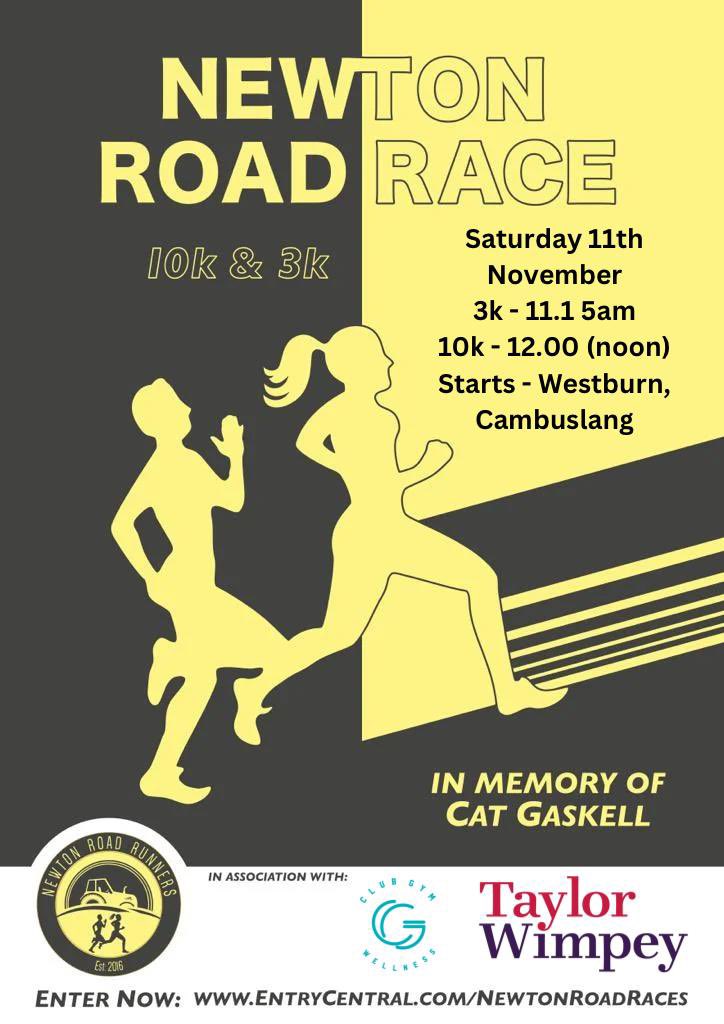 Newton_Road's tweet photo. Exciting news - The Newton Cat 3k /10km race entries are now live on Entry Central. Get yourself, your friends, your family or even your whole running club signed up for this amazing race on the 11th November.
Click the link below to sign up today. https://t.co/zT8NsB1UNV https://t.co/v5EHY49yRG