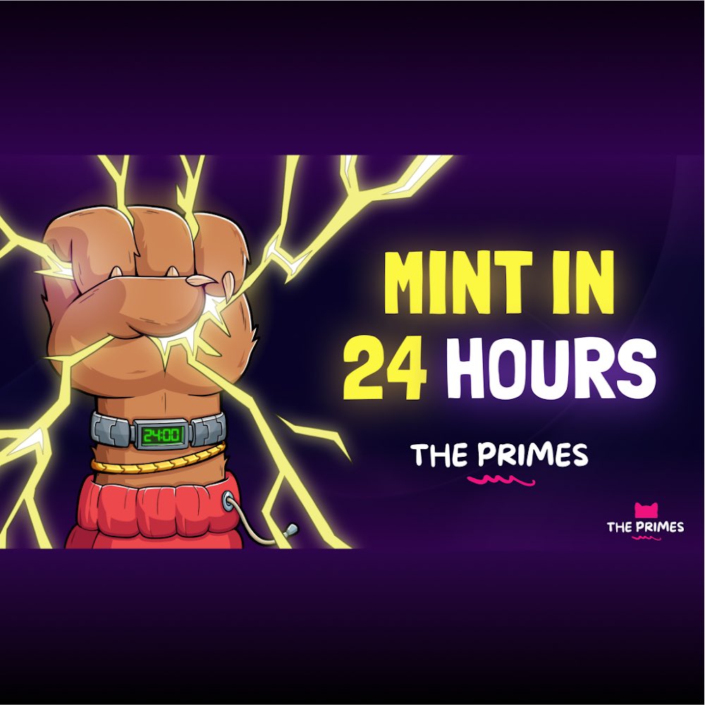 Primes! 

24 hours until mint goes live on The Primes Platform.

OG Pool: 3 SOL - 1pm PST
Primelist: 3 SOL - 1:30pm PST
Public: 3 SOL - 2:00pm PST

Be quick on your pools! There’s only so many Primes to go around 👀