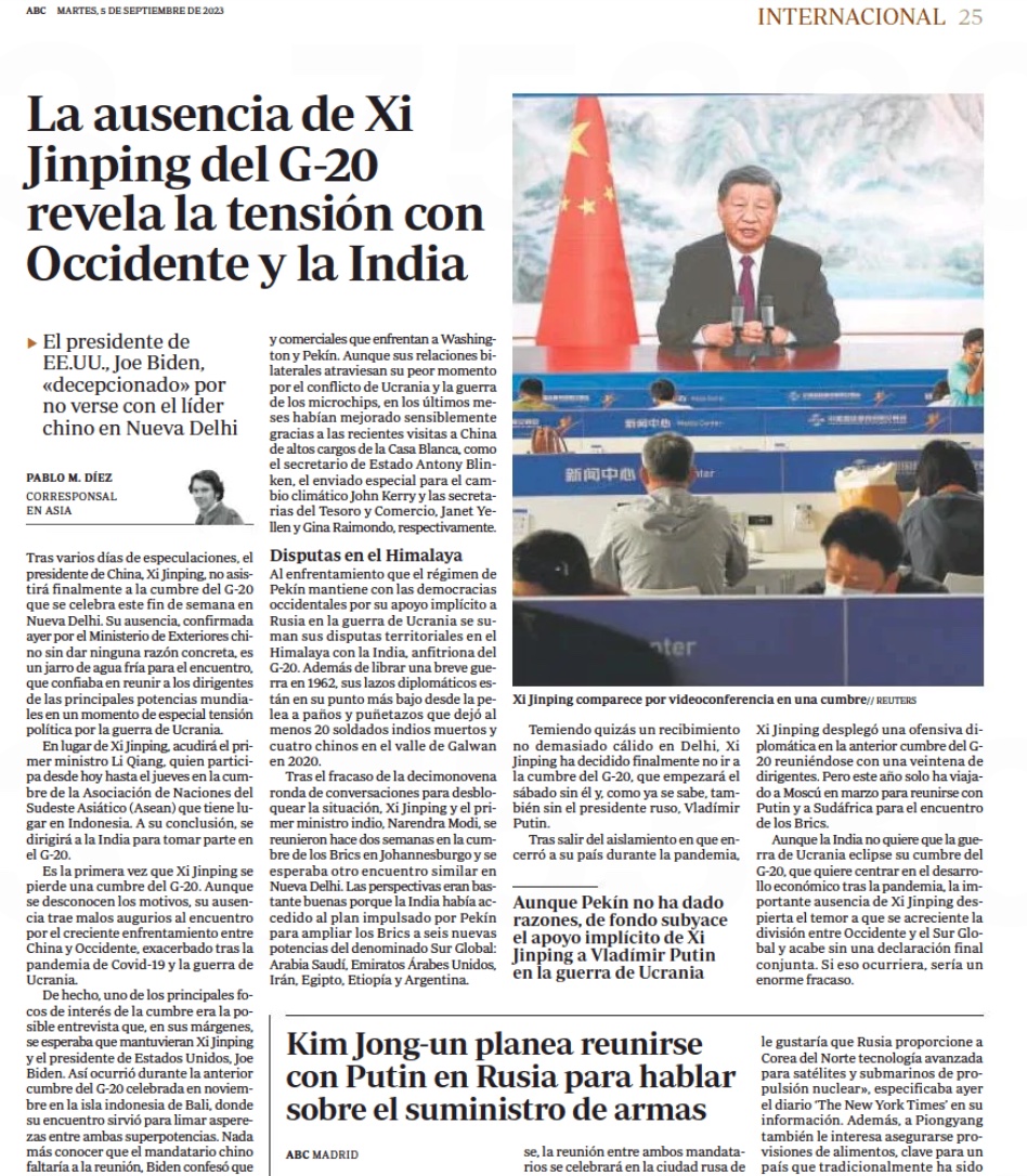 Hoy, en <a href="/abckioskoymas/">ABC KIOSKO Y MAS</a>, la ausencia de #XiJinping en la cumbre de este fin de semana del <a href="/g20org/">G20 United States</a> en Nueva Delhi, que revela las tensiones de #China con Occidente y la #India. Y también el esperado viaje a #Rusia del dictador de #Corea del Norte, #KimJongUn, para verse con #Putin.