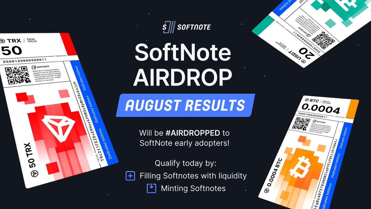 #SoftNoteAirdrop Exciting News! We're thrilled to announce the winners of our August SoftNote Airdrop! Big congrats to all lucky participants. 🔷 Check out the list of winners: bit.ly/3sGmsoT 🔷 Enter the September Airdrop: loom.ly/zp7w7X0