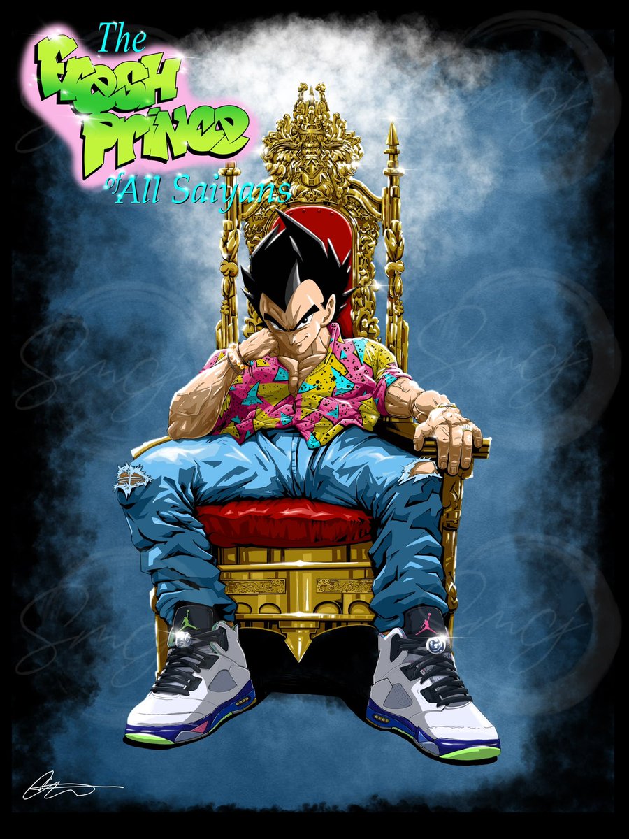 Sketchmastercj's tweet photo. “I am the [Fresh] Prince of All Saiyans!”

(Link for posters and tshirts available soon!)

#newart #mrwills #sketchmastercj #vegeta #dragonballz #dragonballsuper #dragonballzfans #anime #animeedit #animeartist #animeart #digitalart #freshprince #freshprinceofbelair #onsale #soon https://t.co/rSPvkPI5ju