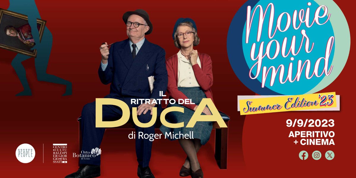 PeopleTorino's tweet photo. 📌*”Il Ritratto del Duca”* di Roger Michell (2020)
👉 *Aperitivo + cinema* 📅 *sabato 9 settembre* h. 20.00 📍*Orto Botanico di Torino* 🎟️ 15€ incluso aperitivo
➡️ PRENOTAZIONE OBBLIGATORIA 👇
https://t.co/zRNJGFNh0b https://t.co/ihuTqcgjwq