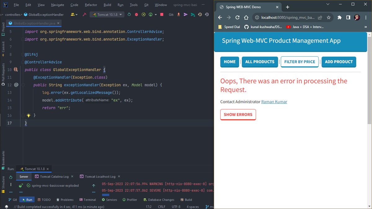 ra_man_kumar's tweet image. 🌟 Project Milestone: Exception Handling Perfected! 🚀
Big news! My project is complete with improved:
🧩 Exception Handling: Managed all exceptions using SLF4j logger &amp;amp; Spring control advice. Making the app robust and user-friendly!
#java #CodingJourney #LearningInPublic 🚀